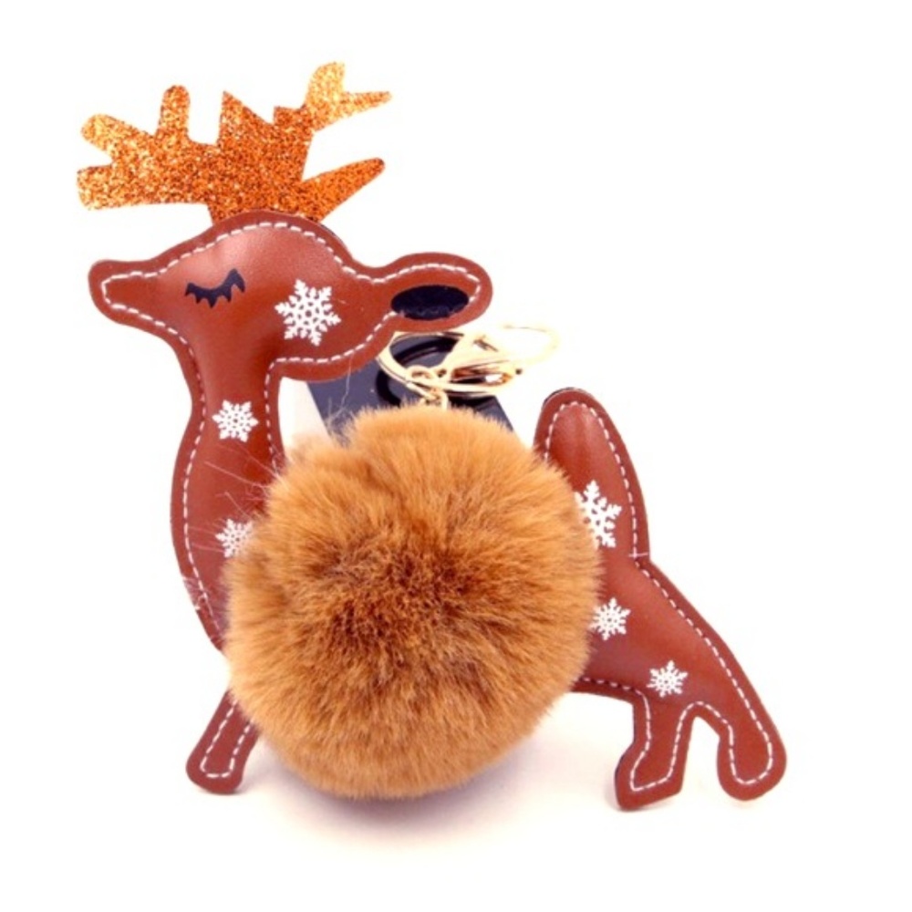 Reindeer pom pom keychain